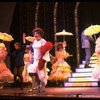 Gene Barry w. Jay Garner and dancers in drag in a scene from the Broadway musical "La Cage Aux Folles." (New York)
