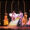 Gene Barry w. Merle Louise and dancers in drag in a scene from the Broadway musical "La Cage Aux Folles." (New York)