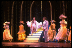 Gene Barry w. Merle Louise and dancers in drag in a scene from the Broadway musical "La Cage Aux Folles." (New York)
