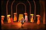 Gene Barry w. William Thomas, Jr. and dancers in drag in a scene from the Broadway musical "La Cage Aux Folles." (New York)
