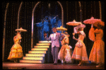 Gene Barry w. William Thomas, Jr. and dancers in drag in a scene from the Broadway musical "La Cage Aux Folles." (New York)