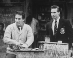 (L-R) Brian Benben and Val Kilmer in a scene from the off-Broadway production of the play "Slab Boys".