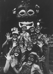 Actors wearing Mammy-style blackface masks in a scene from the NY Shakespeare Festival production of the play "Spell #7"