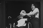 Edmund Lyndeck (L) getting his throat slit by Len Cariou (R) in a scene from the Broadway production of the musical "Sweeney Todd".