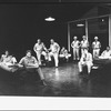 Peter Evans (L), Dolph Sweet (3L), Kenneth MacMillan (4L), John Heard (5L) and Michael O'Keefe (3R) in a scene from the Broadway production of the play "Streamers".