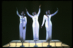 Deborah Burrell, Sheryl Lee Ralph, and Loretta Devine in white gowns in a scene from the Broadway production of the musical Dreamgirls