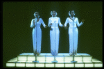 Deborah Burrell, Sheryl Lee Ralph, and Loretta Devine in white gowns in a scene from the Broadway production of the musical Dreamgirls