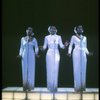 Deborah Burrell, Sheryl Lee Ralph, and Loretta Devine in white gowns in a scene from the Broadway production of the musical Dreamgirls