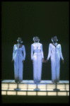 Deborah Burrell, Sheryl Lee Ralph, and Loretta Devine in white gowns in a scene from the Broadway production of the musical Dreamgirls