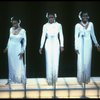 Deborah Burrell, Sheryl Lee Ralph, and Loretta Devine in white gowns in a scene from the Broadway production of the musical Dreamgirls