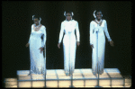 Deborah Burrell, Sheryl Lee Ralph, and Loretta Devine in white gowns in a scene from the Broadway production of the musical Dreamgirls