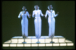 Deborah Burrell, Sheryl Lee Ralph, and Loretta Devine in white gowns in a scene from the Broadway production of the musical Dreamgirls