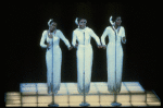 Deborah Burrell, Sheryl Lee Ralph, and Loretta Devine in white gowns in a scene from the Broadway production of the musical Dreamgirls