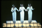 Deborah Burrell, Sheryl Lee Ralph, and Loretta Devine in white gowns in a scene from the Broadway production of the musical Dreamgirls