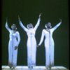 Deborah Burrell, Sheryl Lee Ralph, and Loretta Devine in white gowns in a scene from the Broadway production of the musical Dreamgirls