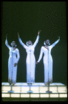 Deborah Burrell, Sheryl Lee Ralph, and Loretta Devine in white gowns in a scene from the Broadway production of the musical Dreamgirls