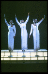 Deborah Burrell, Sheryl Lee Ralph, and Loretta Devine in white gowns in a scene from the Broadway production of the musical Dreamgirls