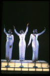 Deborah Burrell, Sheryl Lee Ralph, and Loretta Devine in white gowns in a scene from the Broadway production of the musical Dreamgirls