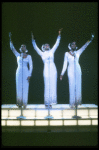 Deborah Burrell, Sheryl Lee Ralph, and Loretta Devine in white gowns in a scene from the Broadway production of the musical Dreamgirls