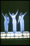 Deborah Burrell, Sheryl Lee Ralph, and Loretta Devine in white gowns in a scene from the Broadway production of the musical Dreamgirls