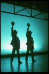 Cast performing "Steppin' To The Bad Side" while shooting the TV commercial for the Broadway production of the musical "Dreamgirls." (New York)
