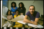L-R) Deborah Burrell, Sheryl Lee Ralph, Loretta Devine and Jennifer Holliday w. director Michael Bennett at a rehearsal for the Broadway musical "Dreamgirls." (New York)
