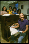 L-R) Deborah Burrell, Loretta Devine, Sheryl Lee Ralph, and Jennifer Holliday w. director Michael Bennett at a rehearsal for the Broadway musical "Dreamgirls." (New York)