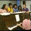 L-R) Deborah Burrell, Loretta Devine, Sheryl Lee Ralph, and Jennifer Holliday w. director Michael Bennett at a rehearsal for the Broadway musical "Dreamgirls." (New York)