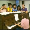 L-R) Deborah Burrell, Loretta Devine, Sheryl Lee Ralph, and Jennifer Holliday w. director Michael Bennett at a rehearsal for the Broadway musical "Dreamgirls." (New York)