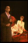 Bob Gunton and Patti LuPone as Juan and Eva Peron in bed in a scene from the Broadway production of the musical "Evita." (New York)