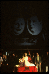 L-R) Bob Gunton as Juan Peron, Patti LuPone as Eva Peron and Mandy Patinkin as Che Guevera in a scene from the Broadway musical "Evita." (New York)