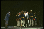 Bob Gunton as Juan Peron (C) and Mandy Patinkin as Che Guevera (L) in a scene from the Broadway musical "Evita." (New York)