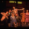 Jerry Orbach (2R), Joseph Bova (5L), Lee Roy Reams (6L) and Wanda Richert (3R) in a scene from the Broadway production of the musical "42nd Street." (New York)