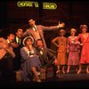 Jerry Orbach (2R), Joseph Bova (5L), Lee Roy Reams (6L) and Wanda Richert (3R) in a scene from the Broadway production of the musical "42nd Street." (New York)