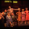 Jerry Orbach (2R), Joseph Bova (5L), Lee Roy Reams (6L) and Wanda Richert (3R) in a scene from the Broadway production of the musical "42nd Street." (New York)