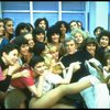 Director/choreographer Gower Champion surrounded by chorus girls during a rehearsal for the Broadway production of the musical "42nd Street." (New York)