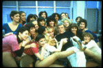 Director/choreographer Gower Champion surrounded by chorus girls during a rehearsal for the Broadway production of the musical "42nd Street." (New York)