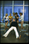 Gower Champion, Karen Prunczik and other unidentified chorus girls during a rehearsal for the Broadway production of the musical "42nd Street." (New York)