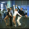 Director Gower Champion (R) w. dancers Wanda Richert (L) and Lee Roy Reams (2L) during a rehearsal for the Broadway production of the musical "42nd Street." (New York)