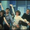 Director Gower Champion (R) w. dancers Wanda Richert (L) and Lee Roy Reams (2L) during a rehearsal for the Broadway production of the musical "42nd Street." (New York)