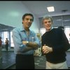 Director Gower Champion (R) w. actors Jerry Orbach (L) during a rehearsal for the Broadway production of the musical "42nd Street." (New York)