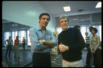 Director Gower Champion (R) w. actors Jerry Orbach (L) during a rehearsal for the Broadway production of the musical "42nd Street." (New York)