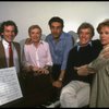 L-R) Michael Stewart, Mark Bramble, Jerry Orbach, Gower Champion and Tammy Grimes during a rehearsal for the Broadway musical "42nd Street." (New York)