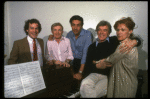 L-R) Michael Stewart, Mark Bramble, Jerry Orbach, Gower Champion and Tammy Grimes during a rehearsal for the Broadway musical "42nd Street." (New York)