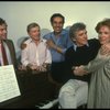 L-R) Michael Stewart, Mark Bramble, Jerry Orbach, Gower Champion and Tammy Grimes during a rehearsal for the Broadway musical "42nd Street." (New York)