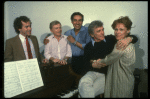 L-R) Michael Stewart, Mark Bramble, Jerry Orbach, Gower Champion and Tammy Grimes during a rehearsal for the Broadway musical "42nd Street." (New York)