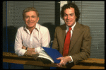 L-R) Bookwriters Michael Stewart and Mark Bramble during a rehearsal for the Broadway musical "42nd Street." (New York)