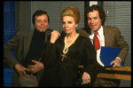 L-R) Actors Joseph Bova and Carole Cook w. bookwriter Mark Bramble during a rehearsal for the Broadway musical "42nd Street." (New York)