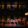 L-R) David Carroll, Michael Jeter and cast performing "We'll Take A Glass Together" in a scene from the Broadway production of the musical "Grand Hotel." (New York)