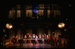 L-R) David Carroll, Michael Jeter and cast performing "We'll Take A Glass Together" in a scene from the Broadway production of the musical "Grand Hotel." (New York)
